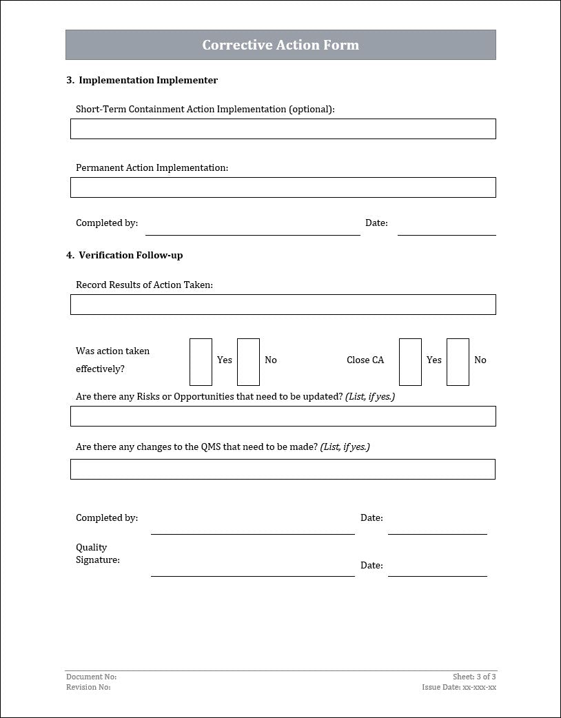 ISO 45001 - Corrective Action Form