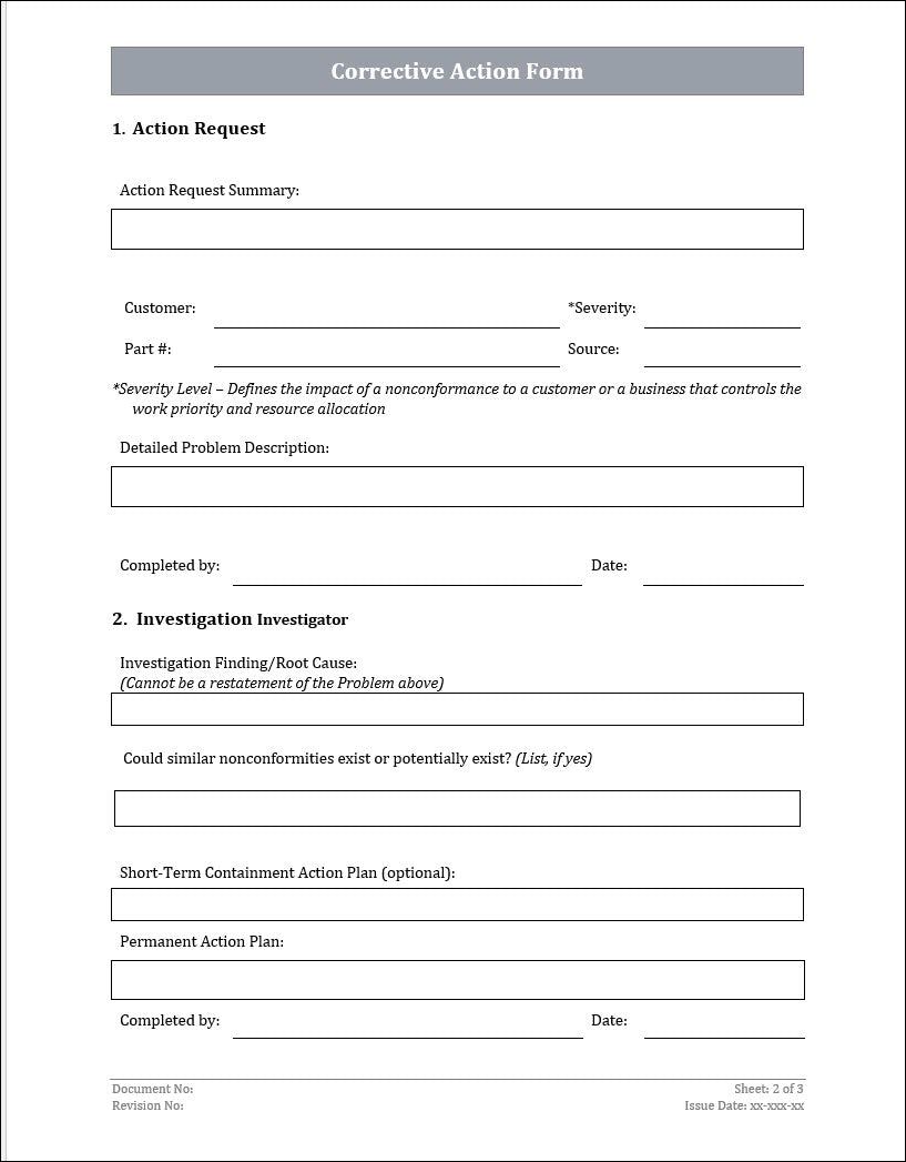 ISO 45001 - Corrective Action Form