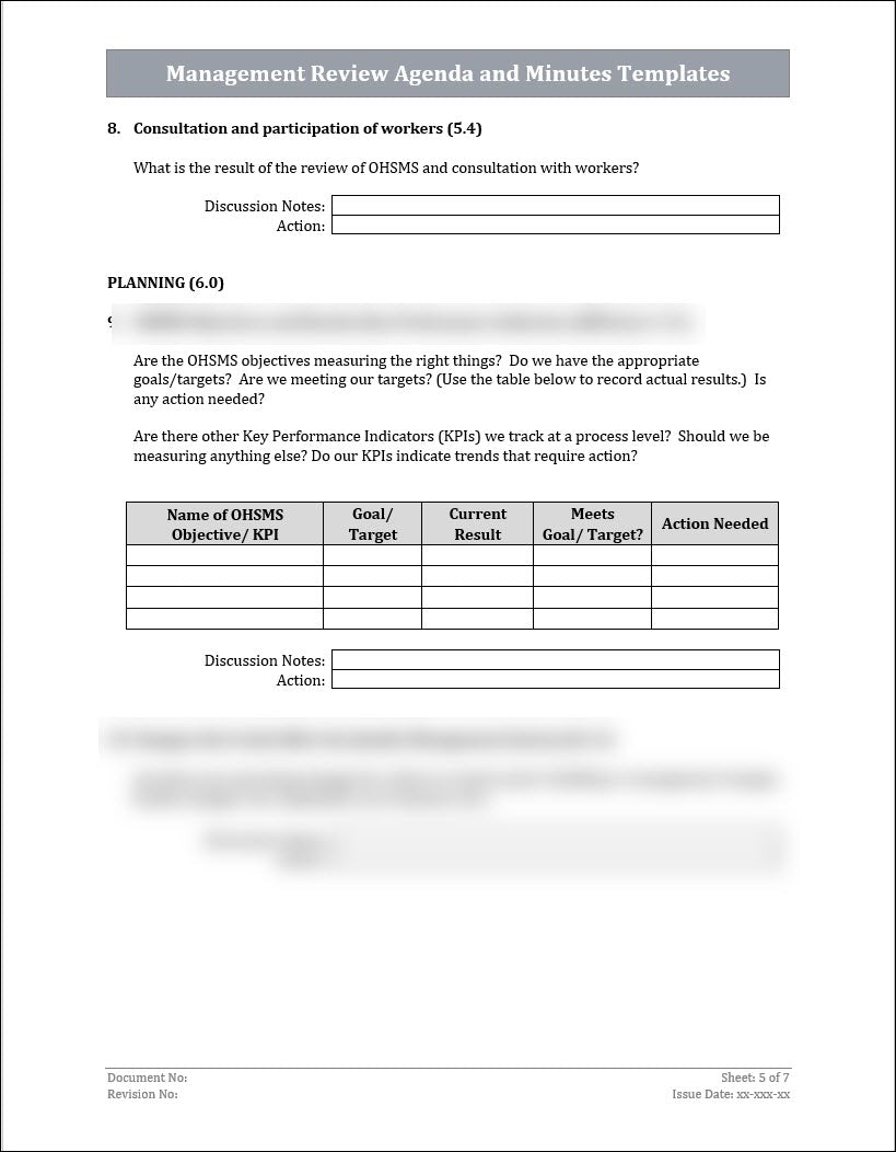 ISO 45001 - Management Review Agenda and Minutes Template