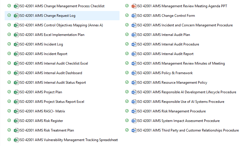 Complete Documents List of ISO 42001