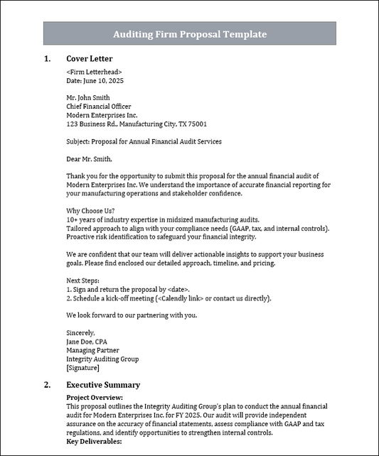 Auditing Firm Proposal Template Free Download
