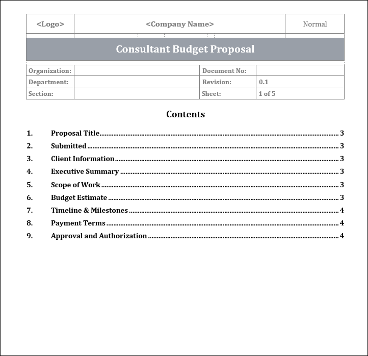 Consultant Budget Proposal Template Free Download
