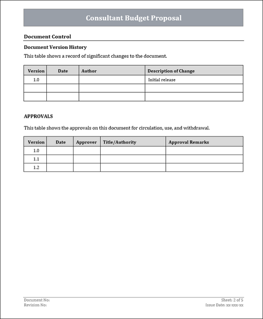 Consultant Budget Proposal Template Free Download