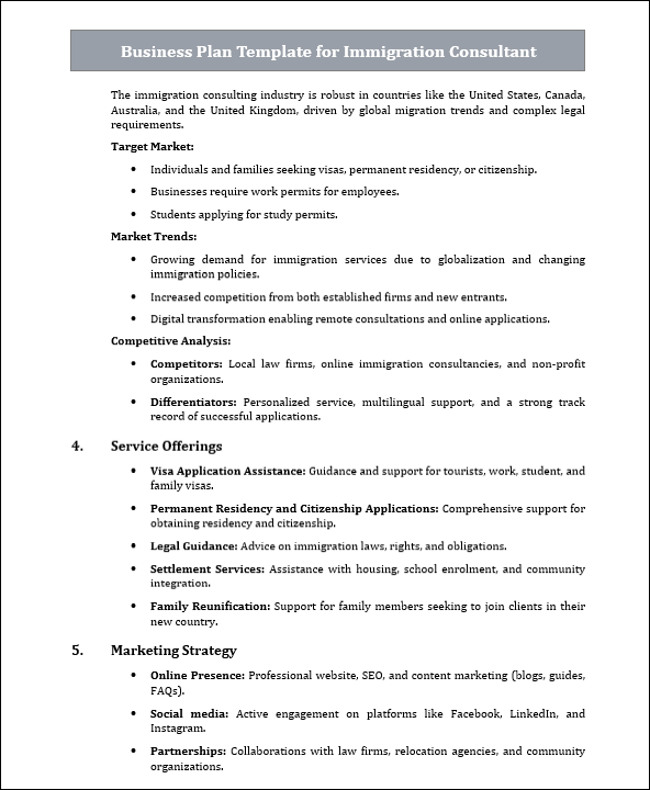 Business Plan Template for Immigration Consultant Free Download