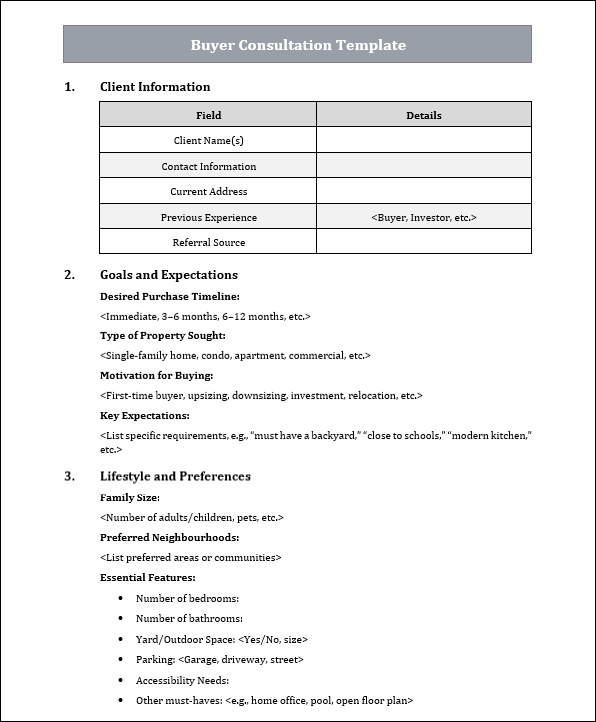 Buyer Consultation Template Free Download