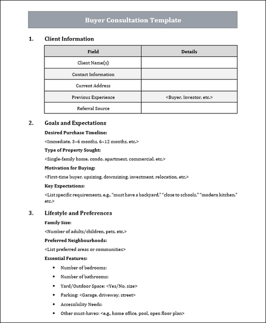 Buyer Consultation Template Free Download