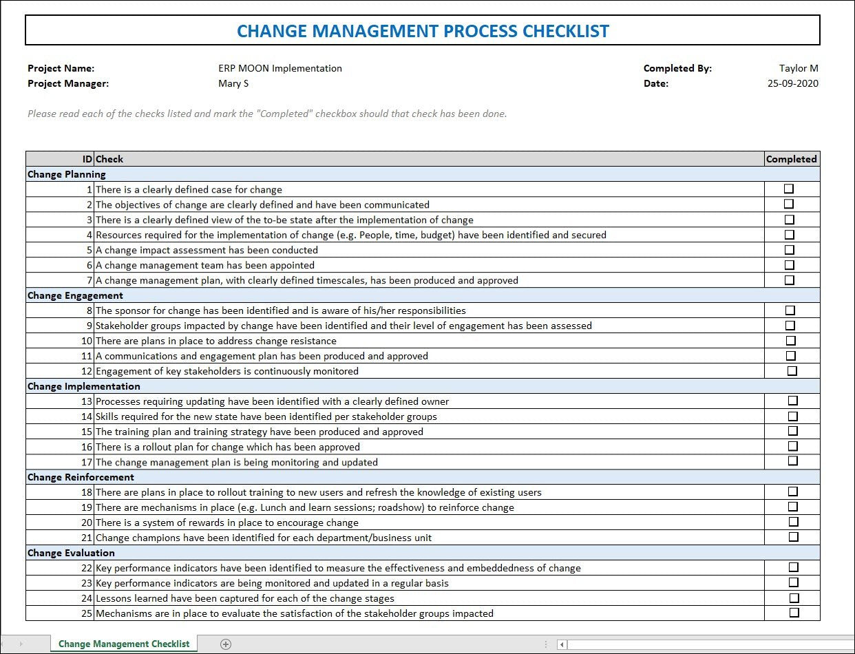 Change Management Process Checklist