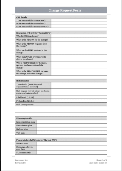 Change request form, Change Management
