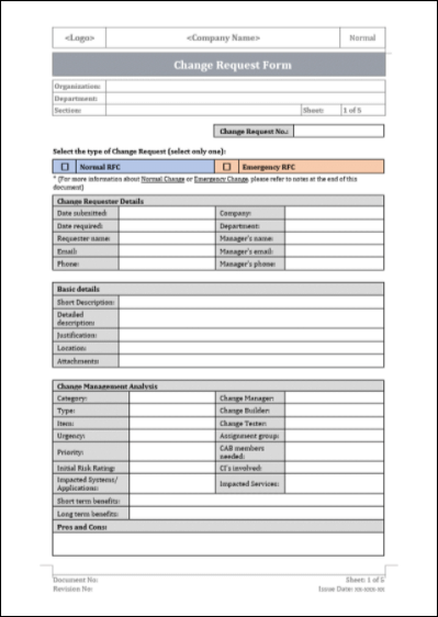 Change request form, Change Management