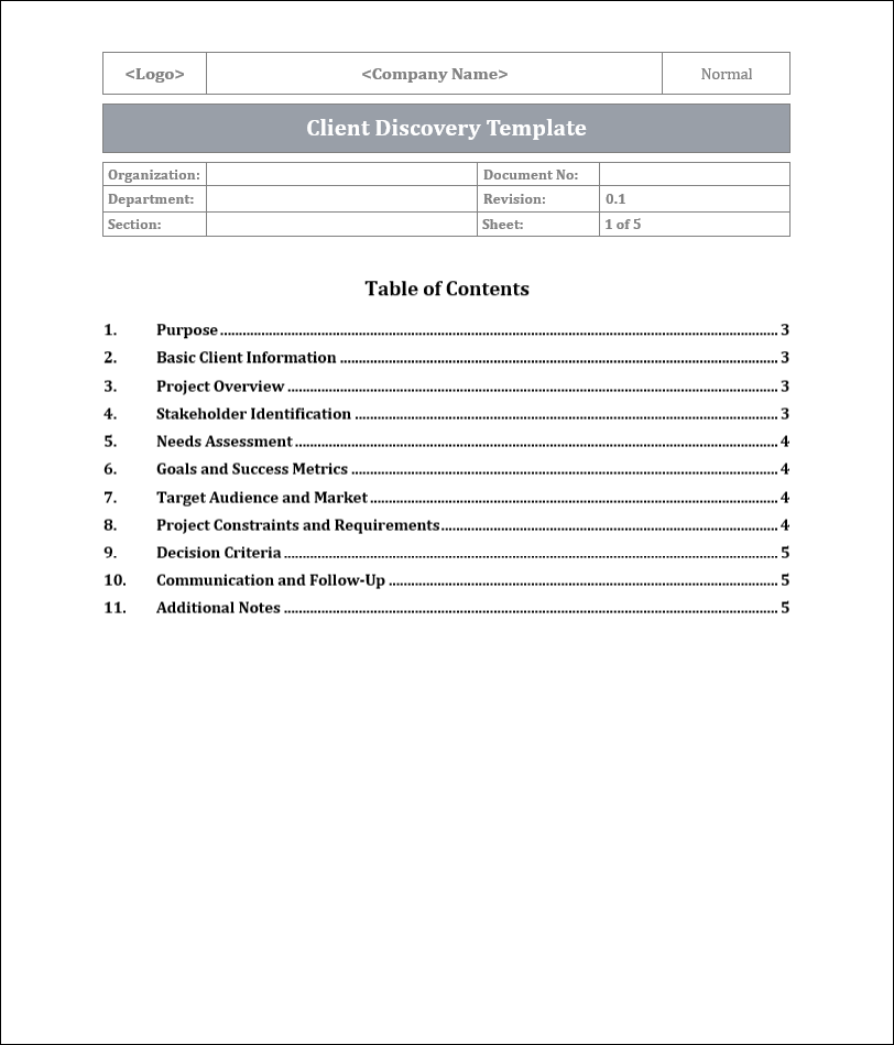 Client Discovery Template Free Download