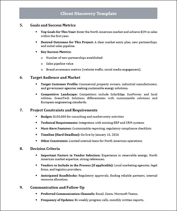 Client Discovery Template Free Download