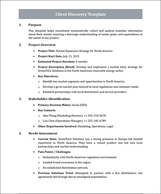 Client Discovery Template Free Download