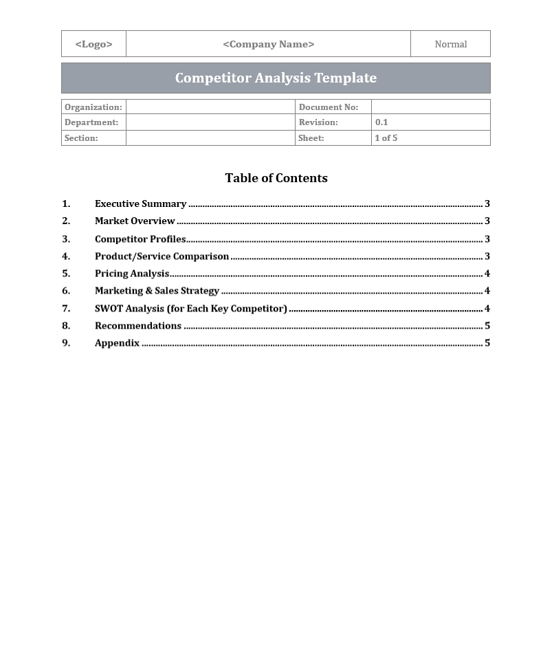 Competitor Analysis Template Free Download