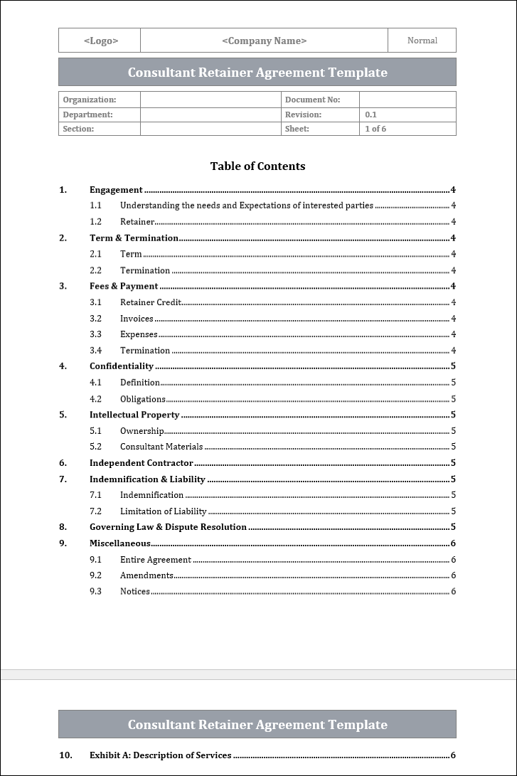 Consultant Retainer Agreement Template Free Download