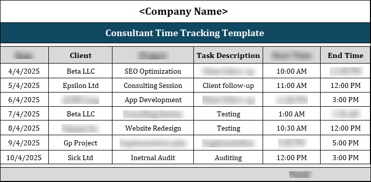 Consultant Time Tracking Template Free Download