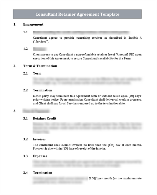 Consultant Retainer Agreement Template Free Download