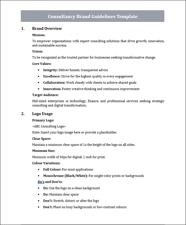 Consultancy Brand Guidelines Template Free Download