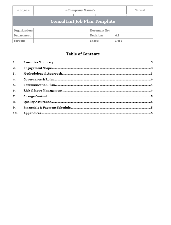 FREE Consultant Job Plan Template