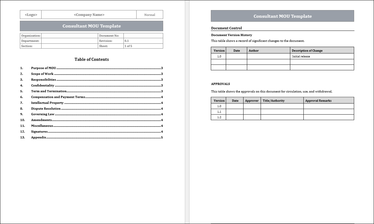 Consultant MOU Template Free Downloads