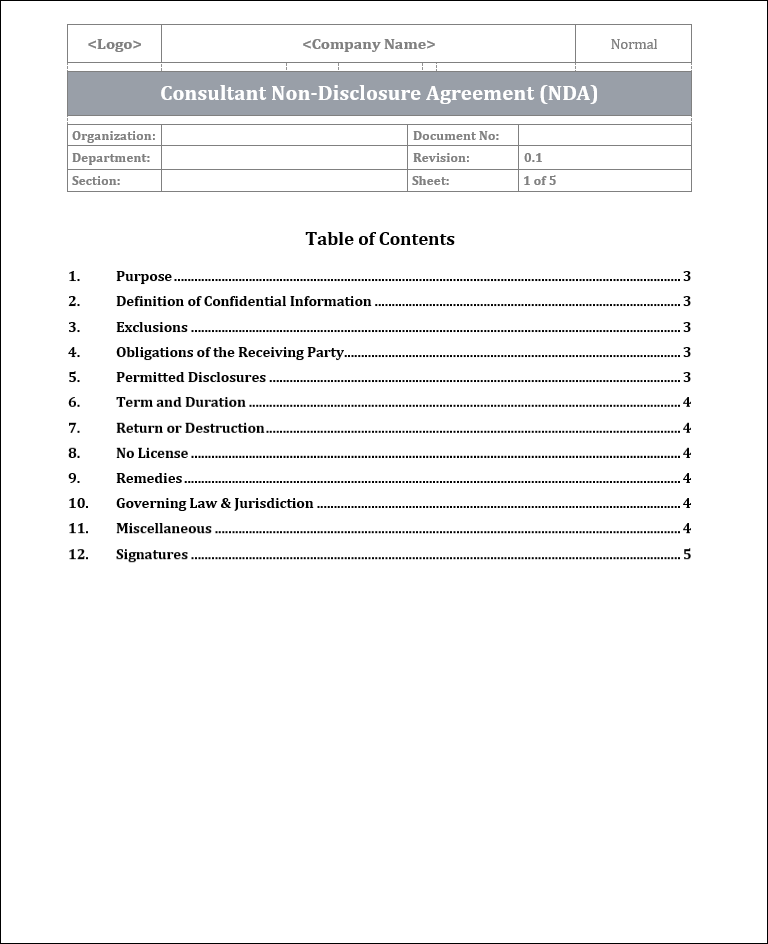 FREE Consultant Non-Disclosure Agreement (NDA) Template