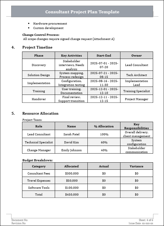 Consultant Project Plan Template