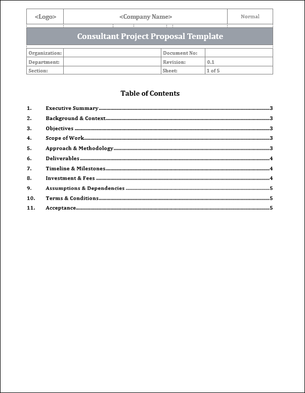 Consultant Project Proposal Template Free Download