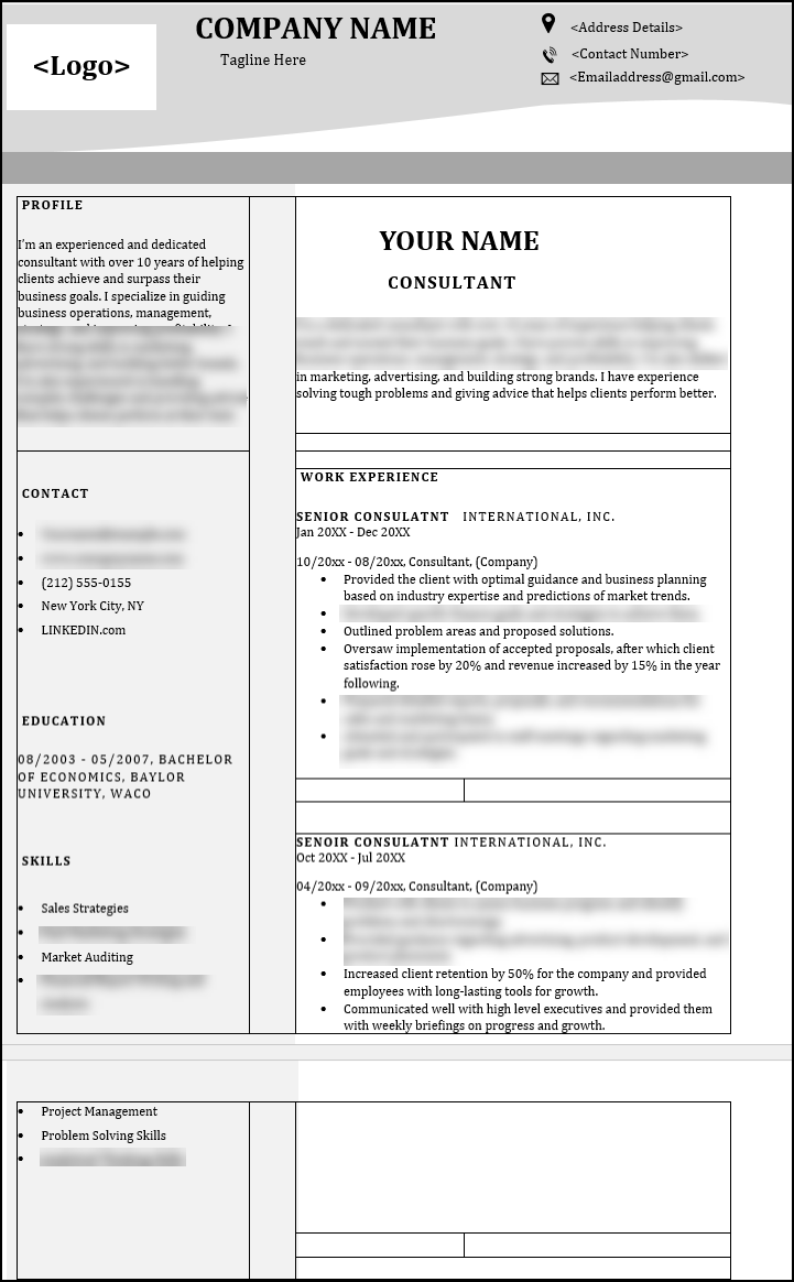 Consultant Resume Template Free Download