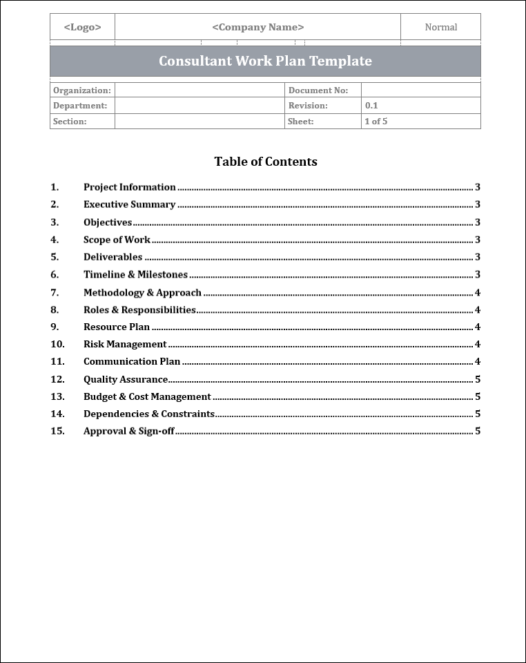 FREE Consultant Work Plan Template