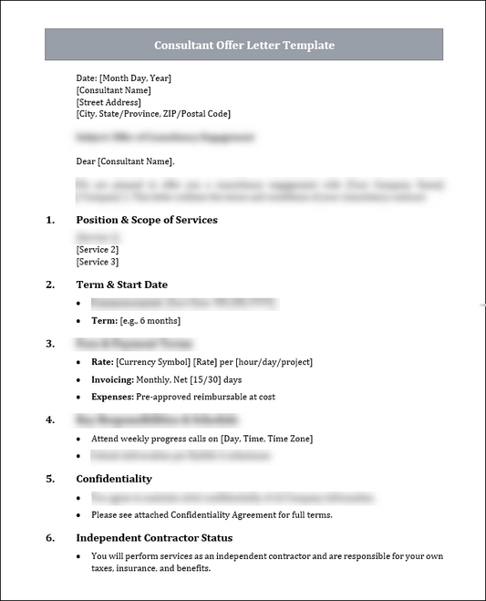 Consultant Offer Letter Template Free Download