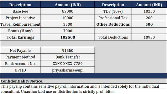 Consultant Payslip Template