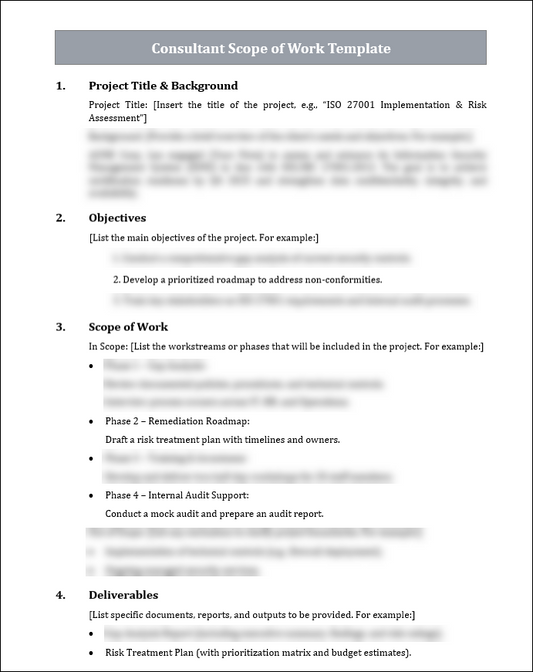 Consultant Scope of Work Template Free Download
