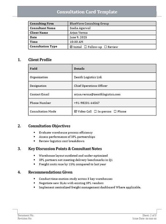 Consultation Card Template