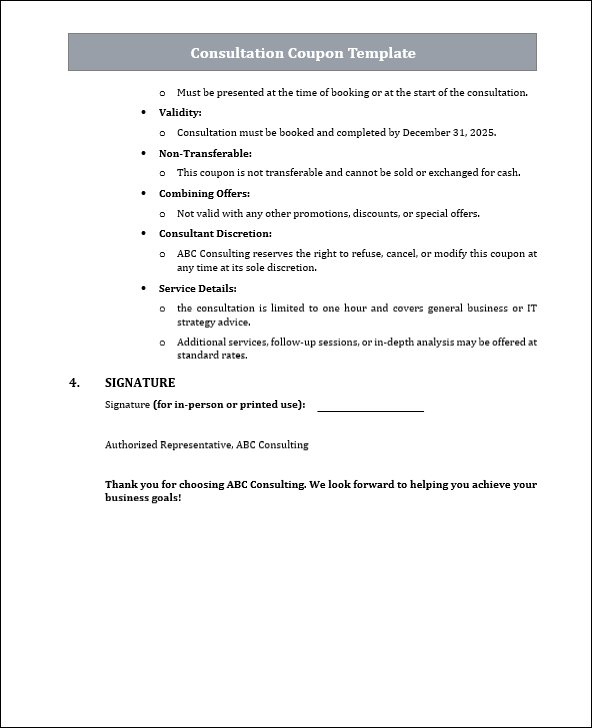 Consultation Coupon Template Free Download