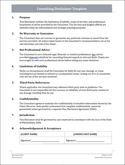 Consulting Disclaimer Template Free Download