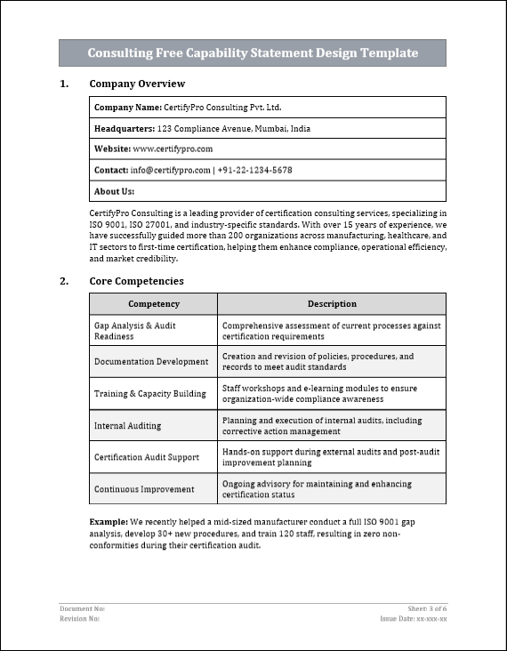 Consulting Free Capability Statement Design Template Free Download
