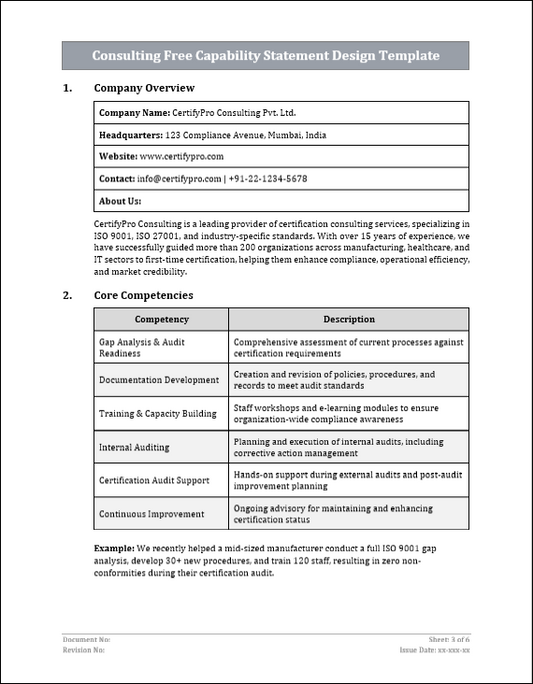 Consulting Free Capability Statement Design Template Free Download