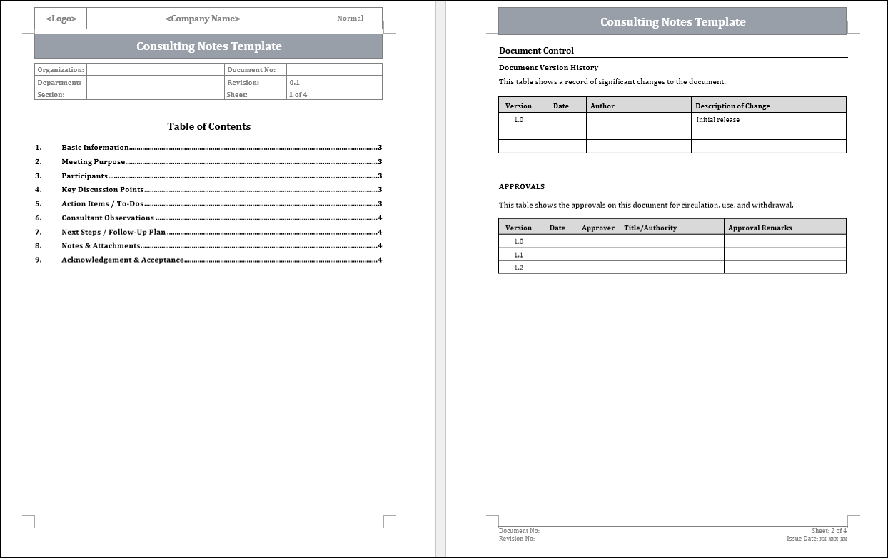 Consulting Notes Template Free Download