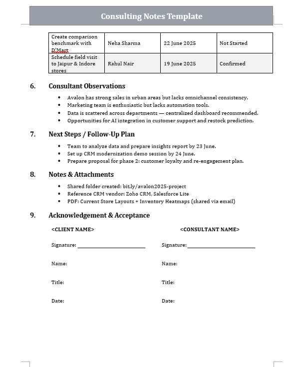Consulting Notes Template Free Download