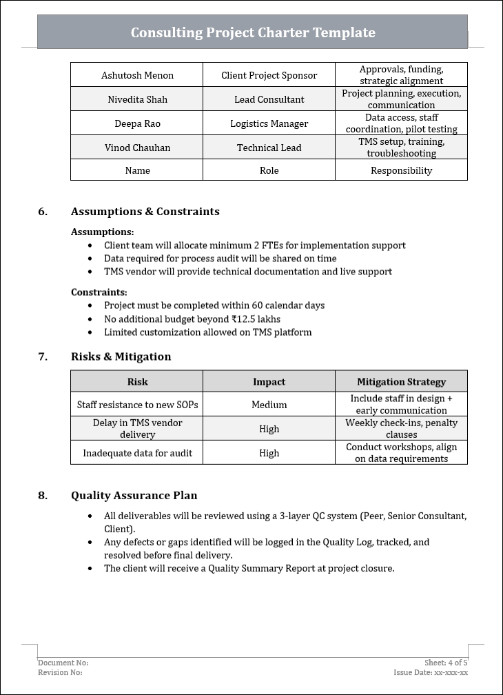 Consulting Project Charter Template
