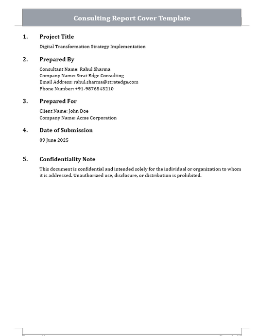Consulting Report Cover Template