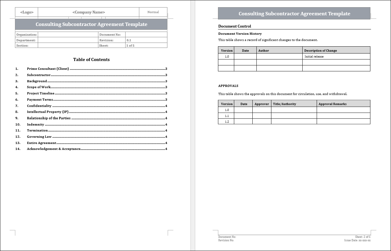 Consulting Subcontractor Agreement Template Free Download