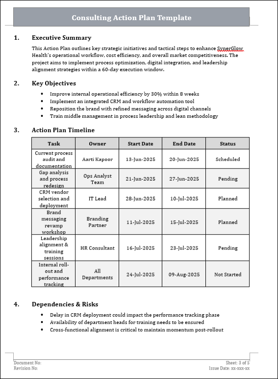 Consulting Action Plan Template
