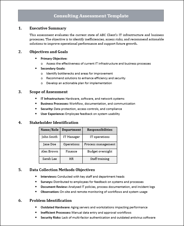 Consulting Assessment Template Free Download