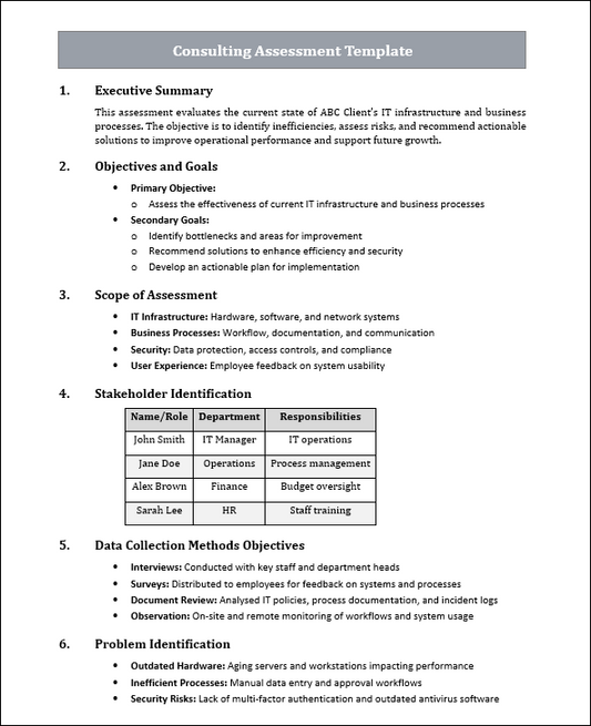 Consulting Assessment Template Free Download