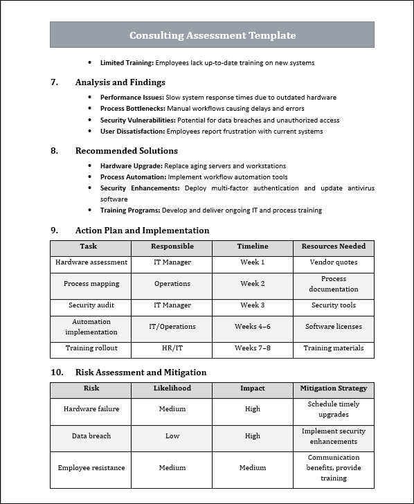 Consulting Assessment Template Free Download