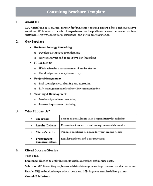 Consulting Brochure Template Free Download
