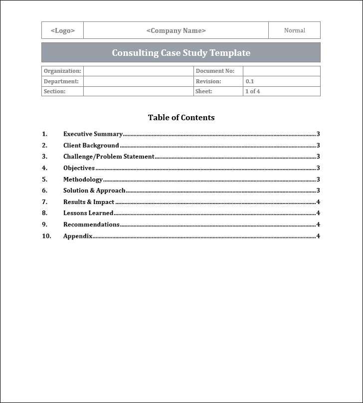 Consulting Case Study Template Free Download