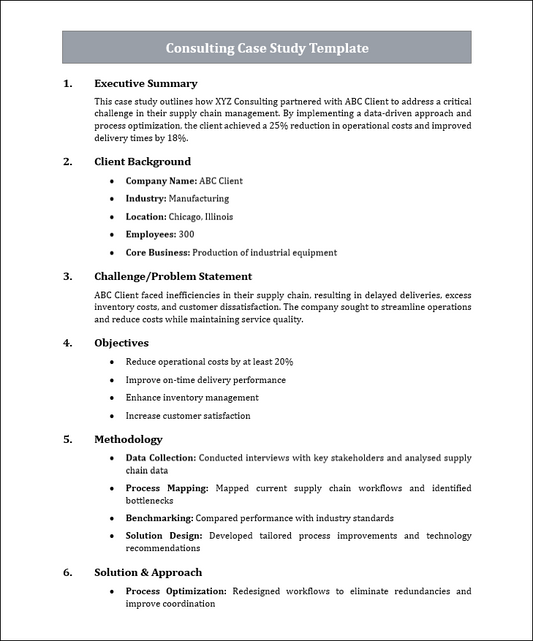 Consulting Case Study Template Free Download