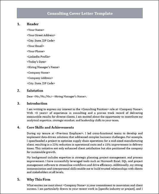 Consulting Cover Letter Template Free Download