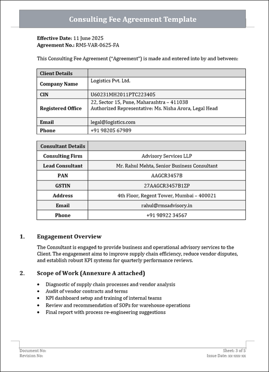 Consulting Fee Agreement Template